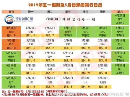 郑州2019年5月份车辆限行规定